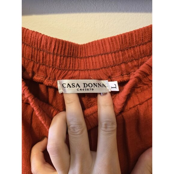 Casa Donna Red Wide Leg Pants Flowy Elastic Waist Boho Festival Relaxed Sz L - Picture 7 of 7
